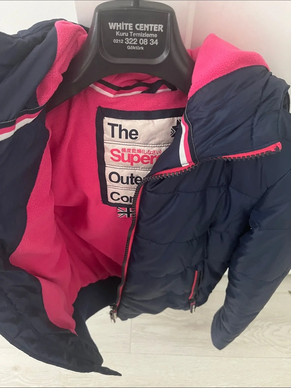 Superdry Navy Jacket with Pink Trim and Hood